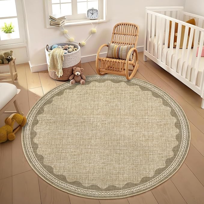 GarveeHome Scalloped Jute Print 6 ft Round Rug Washable Non-Slip Soft - Image 4