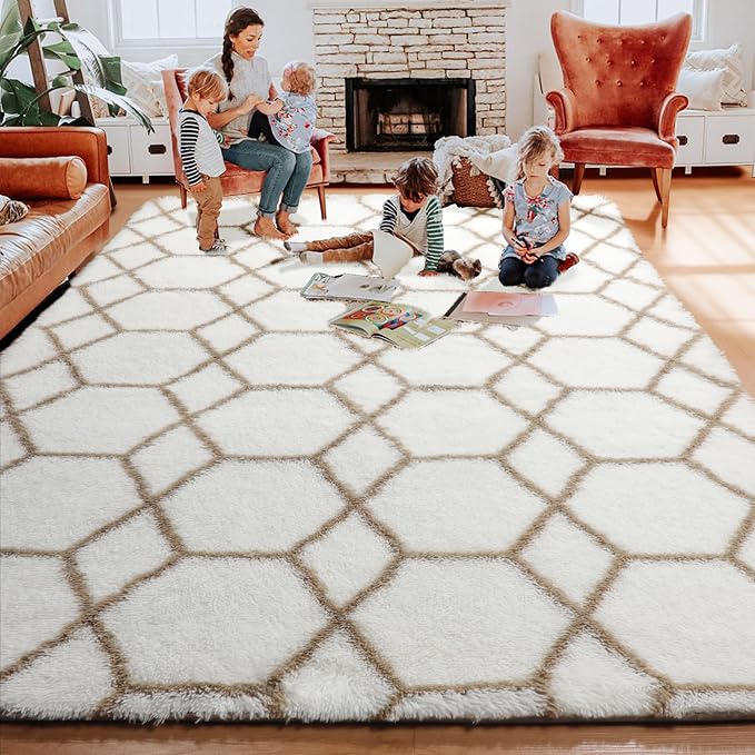 ONASAR 8x10 Area Rugs for Living Room, Fluffy White and Beige Bedroom Rug - Image 8