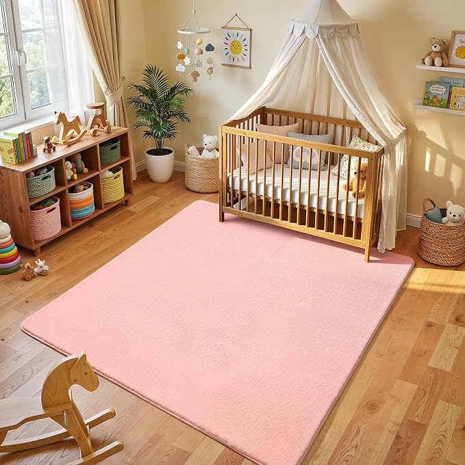 Amearea 4x4 Square Area Rugs for Bedroom Living Room, Modern Pink Thickened by AmeareaDirect
