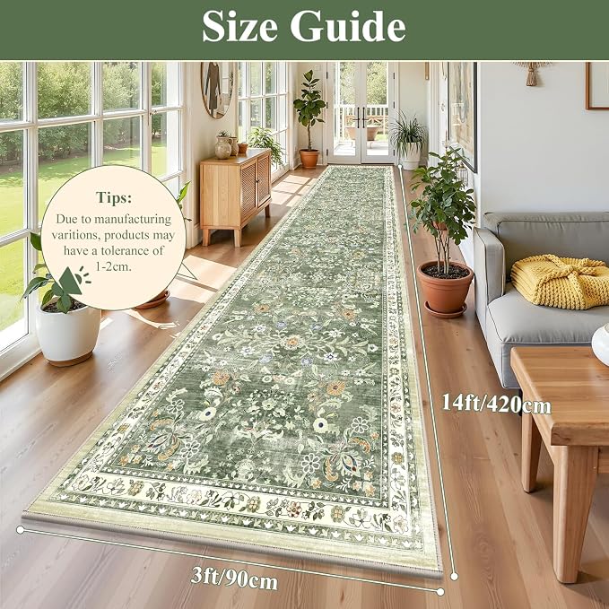 Yamaziot Washable Runner Rug 3x14 – Floral Non Slip Boho Hallway Runner Rug - Image 2