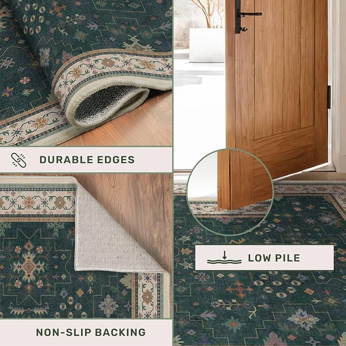 Hazo Haus Dark Green Vintage 7x10 Washable Rugs - Image 6