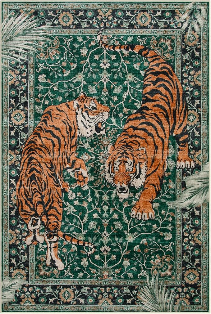 Moynesa Tiger 6x9 Area Rugs for Living Room, Boho Botanical Washable Dining - Image 3