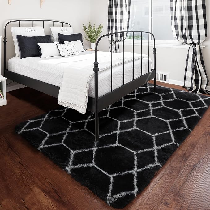 ONASAR 5x7 Area Rugs for Living Room Bedroom, Fluffy Black and White Rug - Image 6