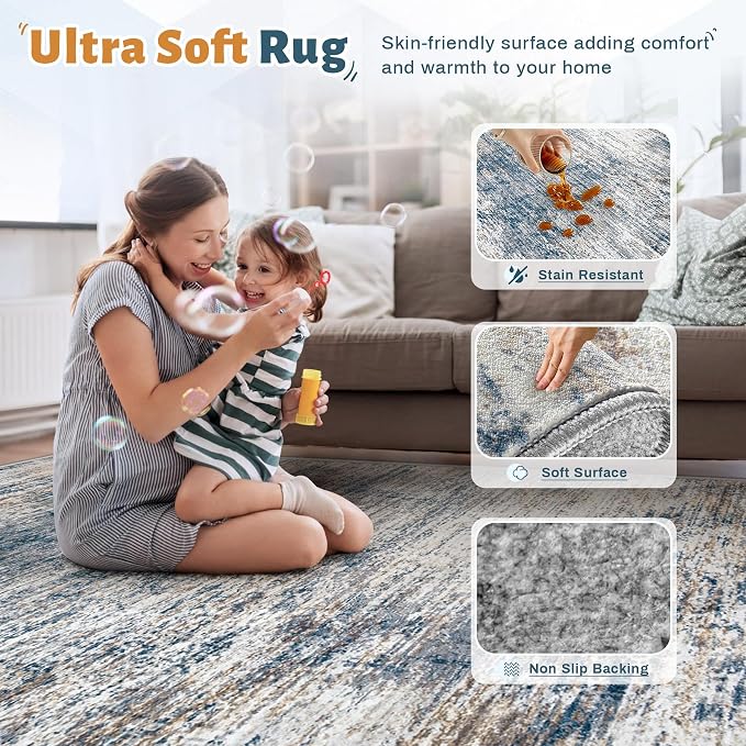 XLUEZ 8x10 Area Rugs for Living Room, Washable Modern Abstract Large Area Rug - Image 4