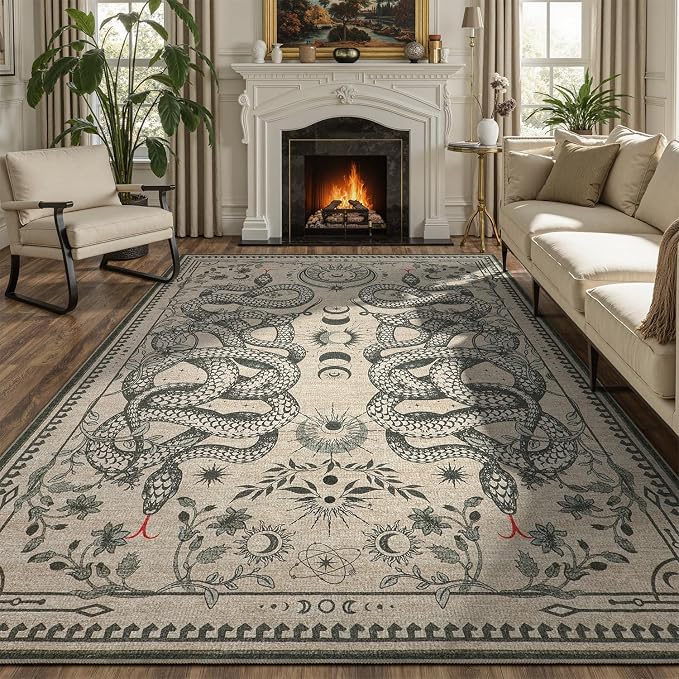 DCX Washable 6x9 Snake Rug, Soft Low Pile Carpet, Kid & Pet Friendly by DCXWashableRug
