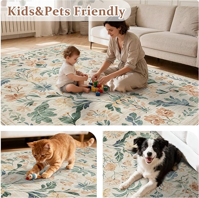 8x10 Area Rugs Washable Rug: Large Boho Living Room Rug Soft Non-Slip Low Pile - Image 7