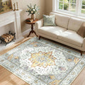 RELEANY Area Rugs 4'x6' Washable Non-Slip, Floral Vintage Distress Medallion by RELEANY