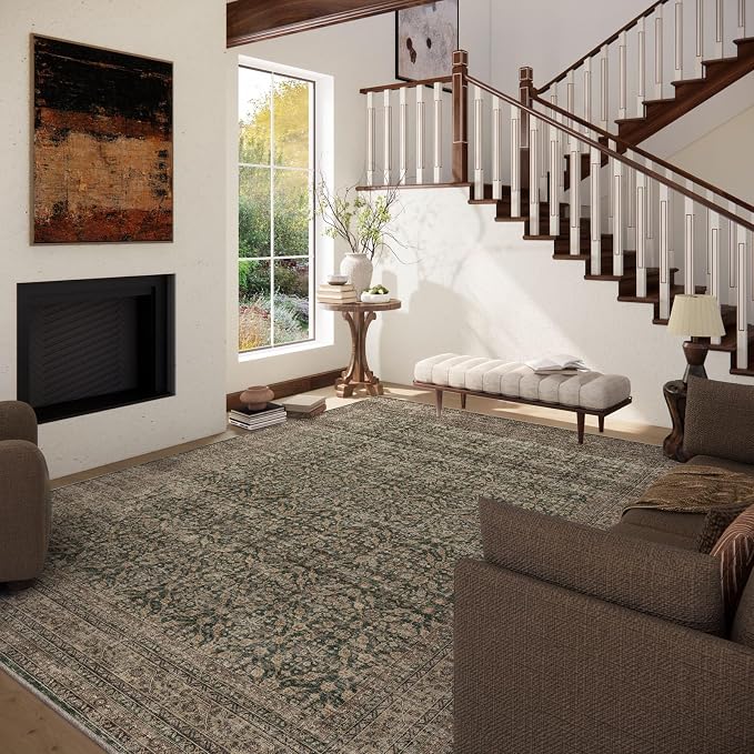 Machine Washable Rugs for Living Room: 8x10 Area Rugs Boho Vintage Rugs Stain - Image 2
