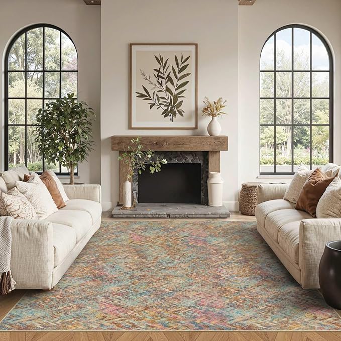 Rugxara Floral Rug for Living Room Bedroom, 4x6 Washable Rug, Vintage Boho Style - Image 2