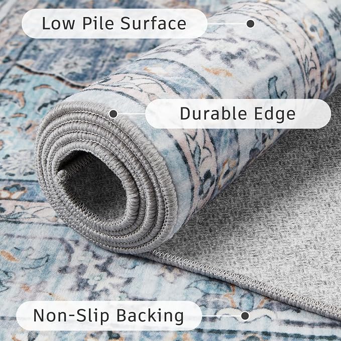 DCX Blue 8x10 Rug, Machine Washable Stain Resistant Kid & Pet Friendly - Image 4