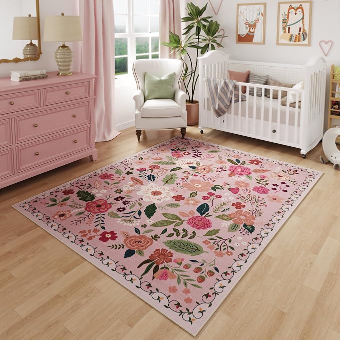 Rugcomf Bedroom Rug 3x5 Rug Washable Area Rug Non Slip Low Pile Boho Floral by Rugcomf