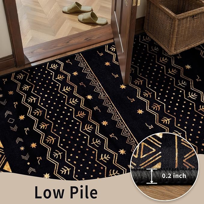 SERISSA 2x6 Kitchen Runner Rug, Washable Non-Slip Black and Gold Boho Rug - Image 8