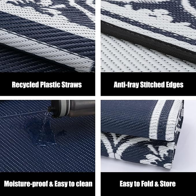 HUGEAR Outdoor Patio Rug 5'x8' Waterproof Outside Area Rugs Blue Reversible - Image 6