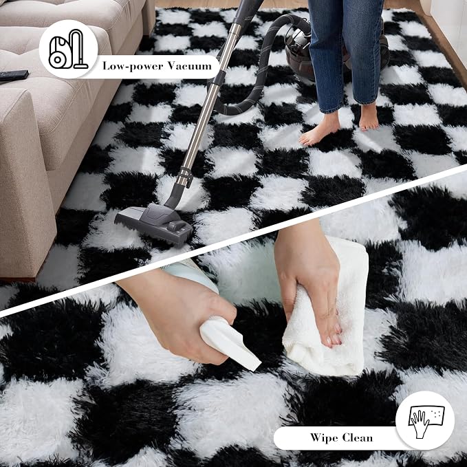 Checkered Rug for Living Room, 8x10 Black and White Area Rugs, Classic - Image 7