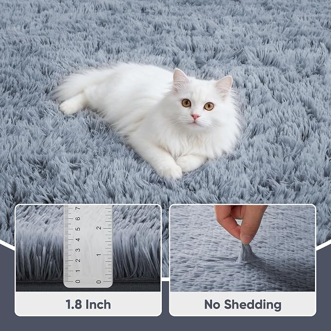 Area Rug for Living Room Bedroom: 4x6 Grey Soft Fluffy Shag Upgrade Non-Slip - Image 5