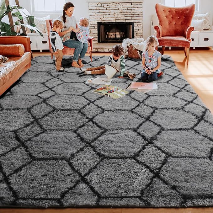 ONASAR 5x7 Area Rugs for Living Room Bedroom, Fluffy Grey and Black Throw Rug - Image 8