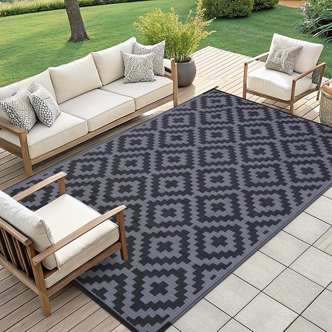 Smiry Waterproof Outdoor Rug 9x12 ft, Reversible Plastic Straw Patio Camping - Image 7