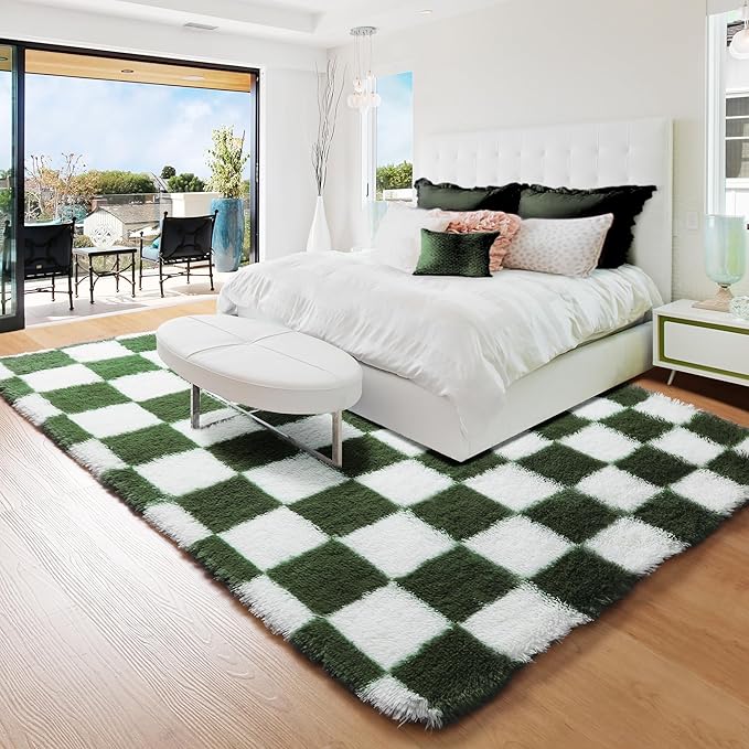KICMOR Area Rug 5x7 for Living Room, Soft Fluffy Olive Green and White - Image 3