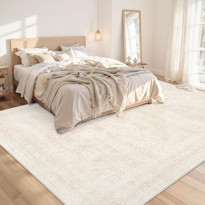 Area Rugs 9x12 Living Room: Vintage Boho Neutral Washable Rug Indoor Soft Large - Image 2