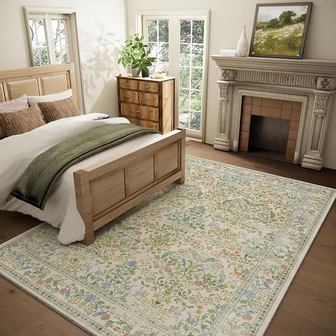 Washable Area Rugs for Living Room: 9x12 Bedroom Rug Boho Vintage Stain - Image 2