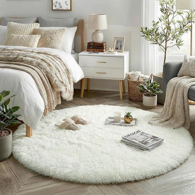 Amdrebio Ivory White Large Round Rug 8Ft - Image 3