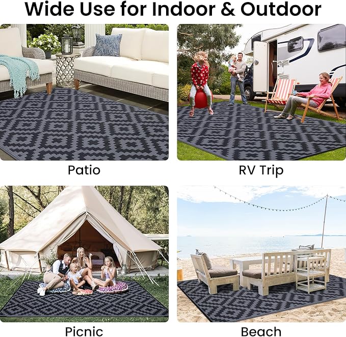 Smiry Waterproof Outdoor Rug 8x10 ft, Reversible Plastic Straw Patio Camping - Image 8