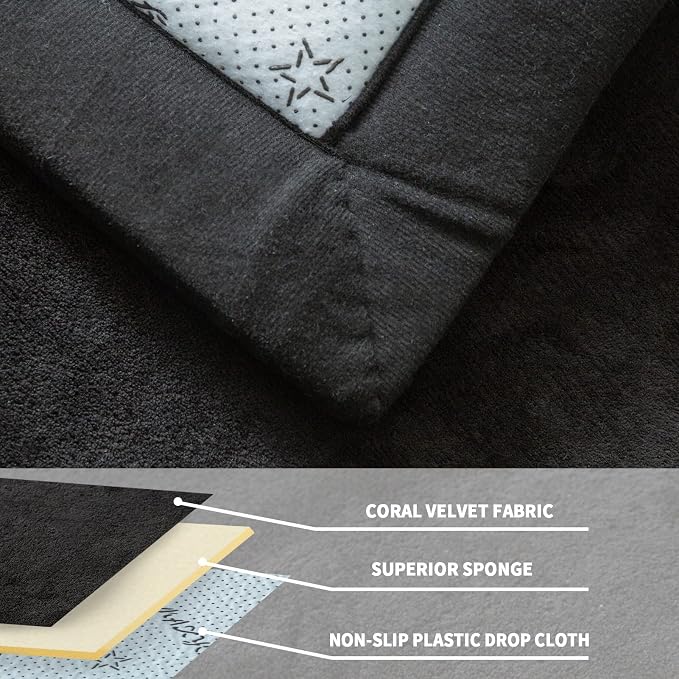 MAXYOYO Black Coral Velvet Area Rug, Thick Japanese Tatami Mat Living Room - Image 5