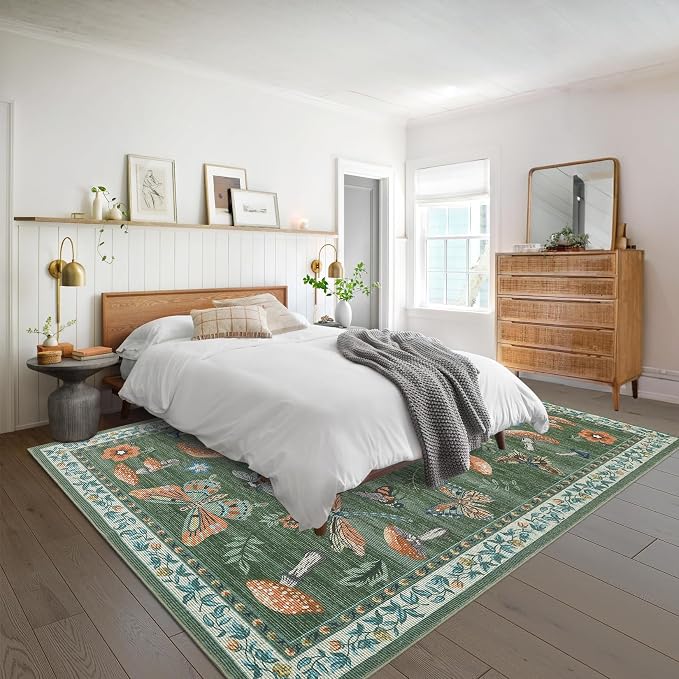 Mushroom 10x13 Area Rug for Living Room Washable Non Slip Forest Soft Low-Pile - Image 2