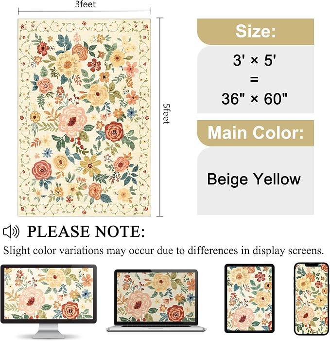 DUKINO 3x5 Area Rug, Floral Rugs - Image 2