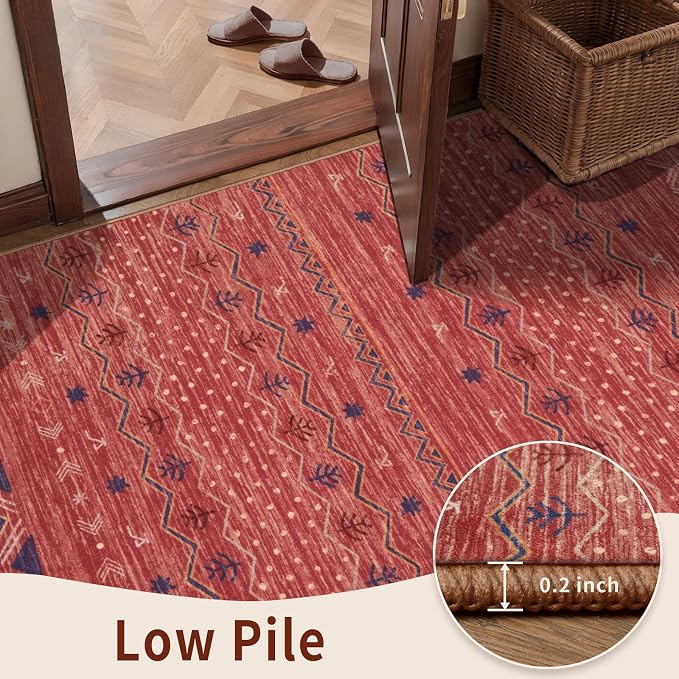 SERISSA Hallway Runner Rug, 2x10 Washable Non-Slip Red Ochre Runners - Image 7