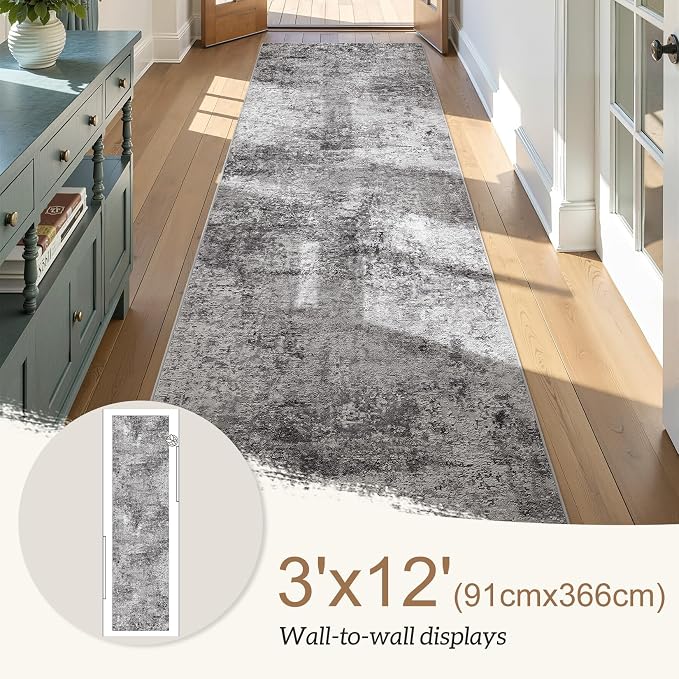 DMOYEST Washable Runner Rug for Hallway: 3x12 Neutral Modern Abstract Low Pile - Image 2