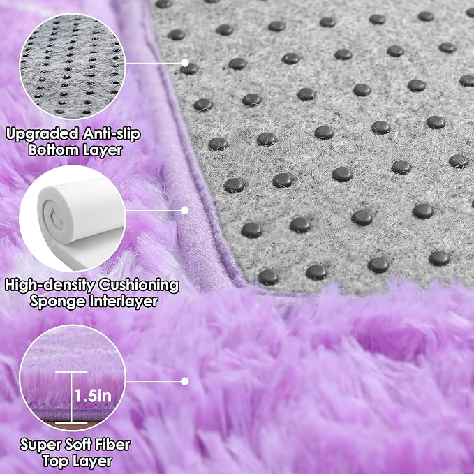 ONASAR Area Rugs for Bedroom Living Room, 4x6 Fluffy Purple and White Throw Rug - Image 4