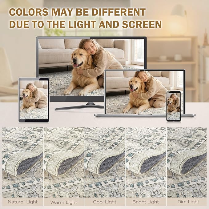 cotiled 10x14 Area Rug Machine Washable Vintage Carpet - Image 8