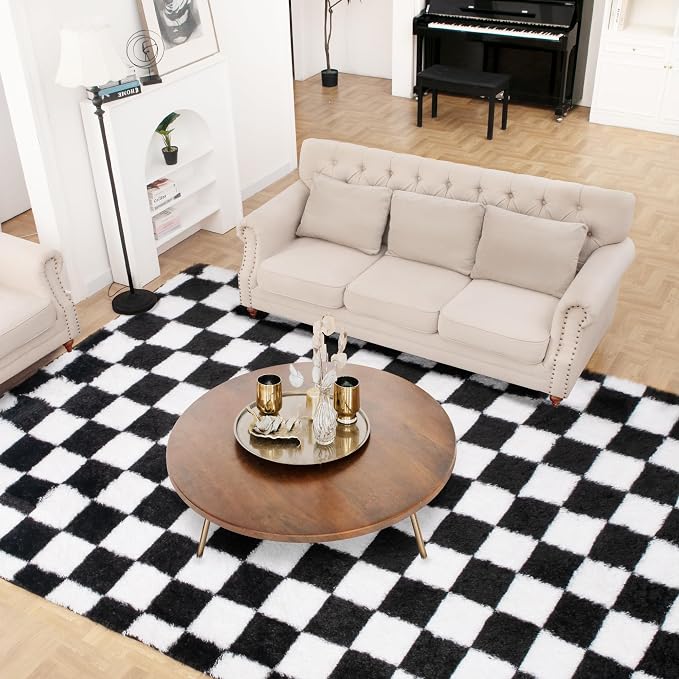 Super Soft Rug for Bedroom, 6x9 Ft Black and White Area Rug Classic Checkered - Image 2