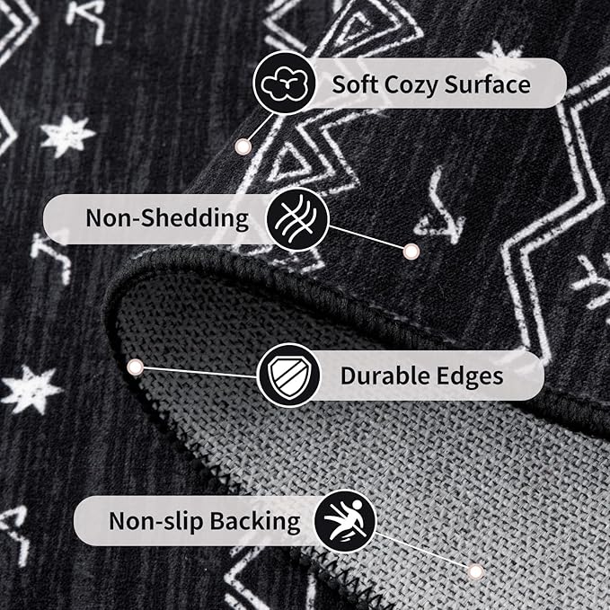 SERISSA Hallway Runner Rug, 2x10 Washable Non-Slip Black and White Runners - Image 4