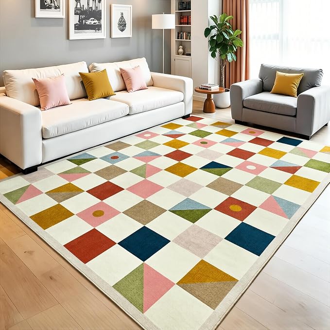 Terrug Multicolored Geometric Checkered Rug by TerrugHomeDecor