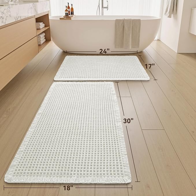 Upgraded Waffle Bath Mat Set of 2, Super Absorbent Non Slip Bath Mats - Image 2