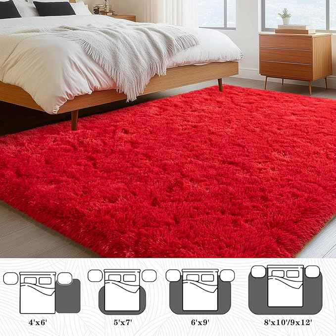 WISH TREE 5x7 Red Rugs for Bedroom, Soft Fluffy Shaggy Rugs for Living Room - Image 6