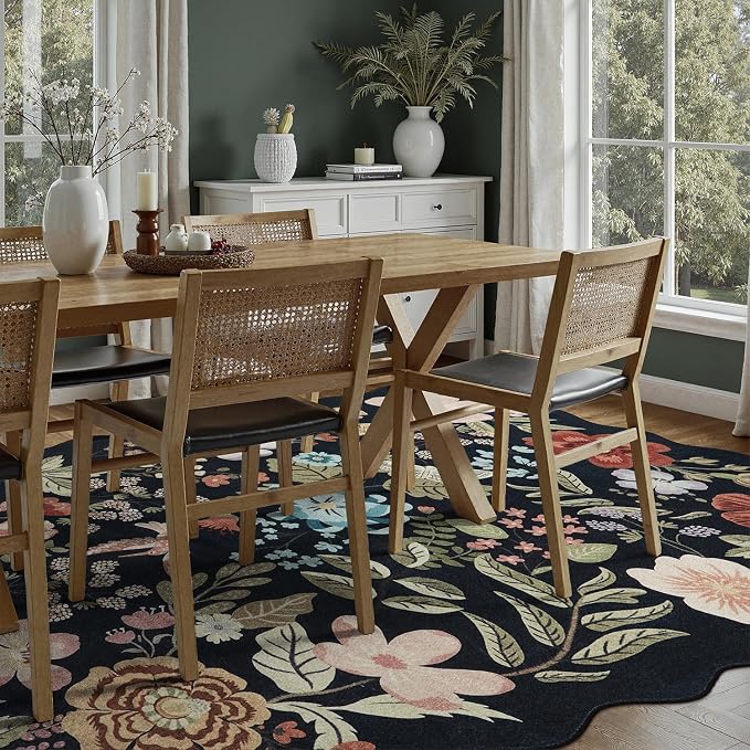 DCX Black Floral Rug 9x12, Washable Black Rug - Image 5