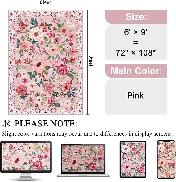 DUKINO 6x9 Area Rug, Floral Rugs - Image 2