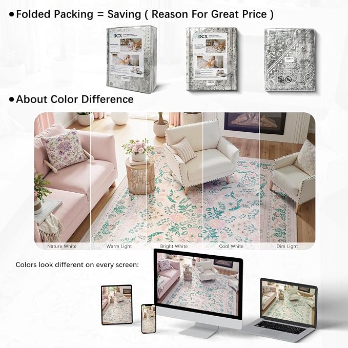 DCX 8x10 Pink Rug, Floral Rug for Girl’s Bedroom, Cute Soft Low Pile Non Slip - Image 5
