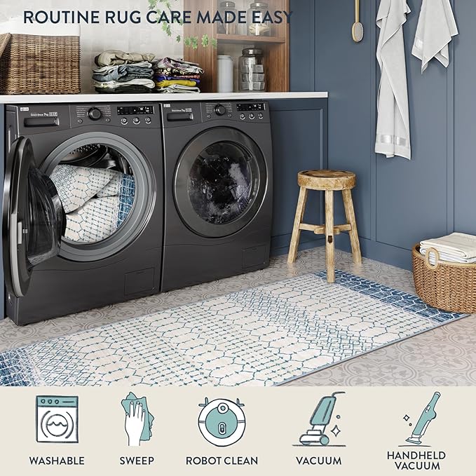 Lahome Moroccan Washable Blue Runner Rug 2x6 Rug Runners - Image 4