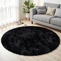 Black Round Fluffy Rug 5ft Plush Fuzzy Shaggy Carpet, Soft Rugs by Unknown