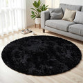 Black Round Fluffy Rug 6ft Plush Fuzzy Shaggy Carpet, Soft Rugs by Unknown