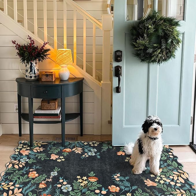 Dark Navy Floral Entry Rug - Image 8