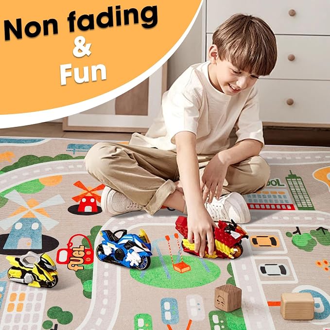 IKITOT Kid Rug Carpet Playmat for Toy Cars and Train，Play Area Rug - Image 2