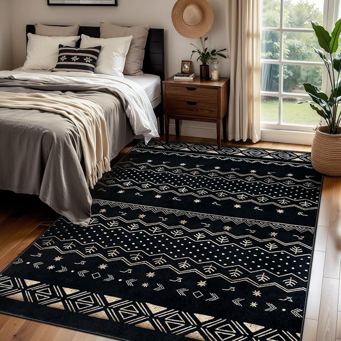 SERISSA 4x6 Area Rugs for Living Room, Washable Non-Slip Black Gold Grad Boho - Image 2