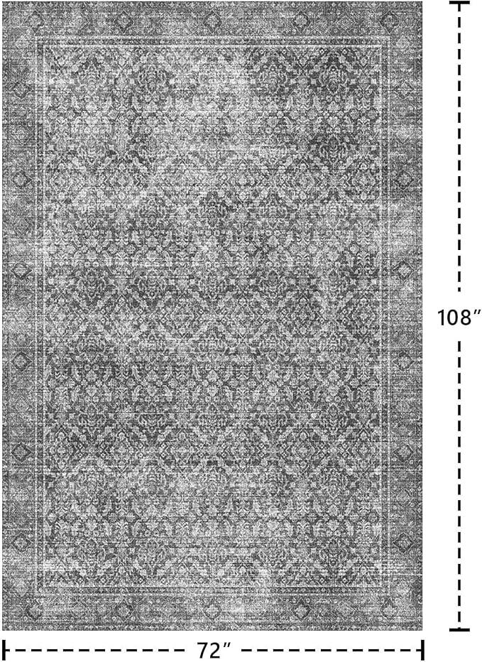 Latte&Fog 6x9 Area Rugs for Living Room, Large Vintage Grey Washable Rug - Image 2