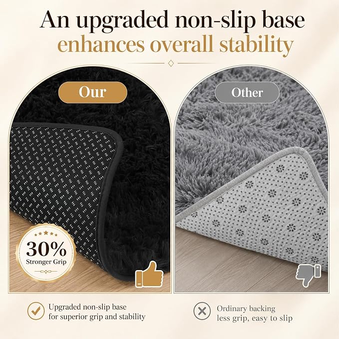 8x10 Area Rugs for Living Room Bedroom: Soft Fluffy Black Shag Upgrade Non-Slip - Image 6