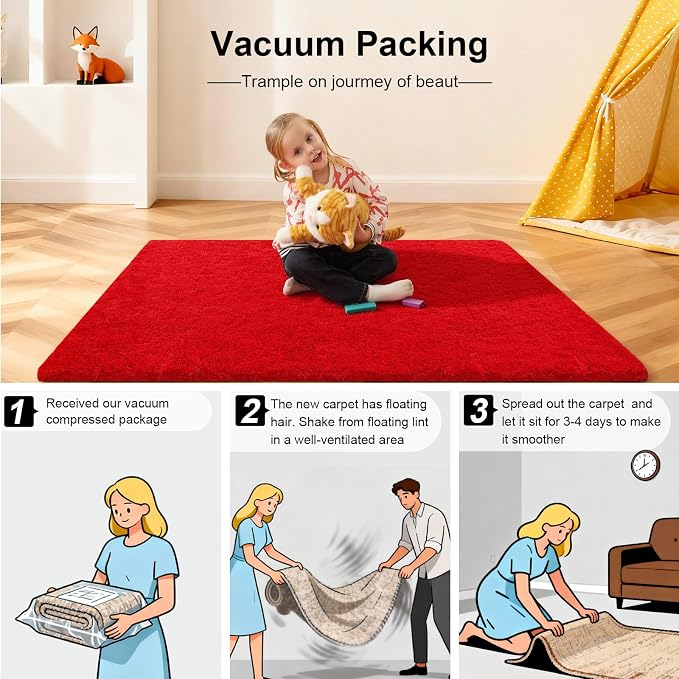 Red Rugs for Bedroom, 2x3 Fluffy Area Rugs for Living Room, Small Fuzzy Shag - Image 6